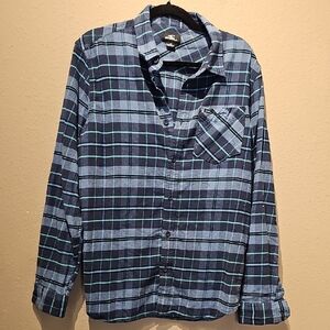 O'Neill Navy and Teal Plaid Button Down Men's Shirt Size Medium